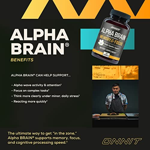 Alpha Brain supplement benefits advertisement.