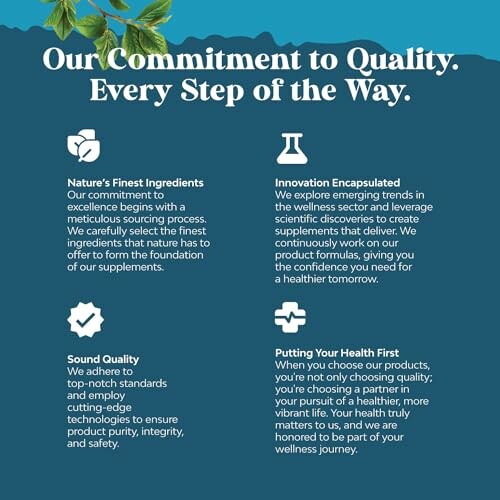 Poster highlighting commitment to quality with four key points: Nature's Finest Ingredients, Innovation Encapsulated, Sound Quality, and Putting Your Health First.