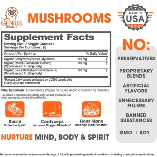 Genius Brand Mushrooms supplement facts and benefits