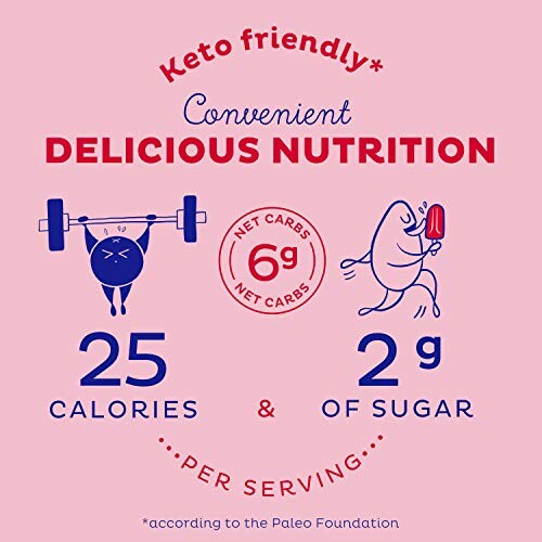 Keto friendly nutrition info: 25 calories, 2g sugar, 6g net carbs per serving.