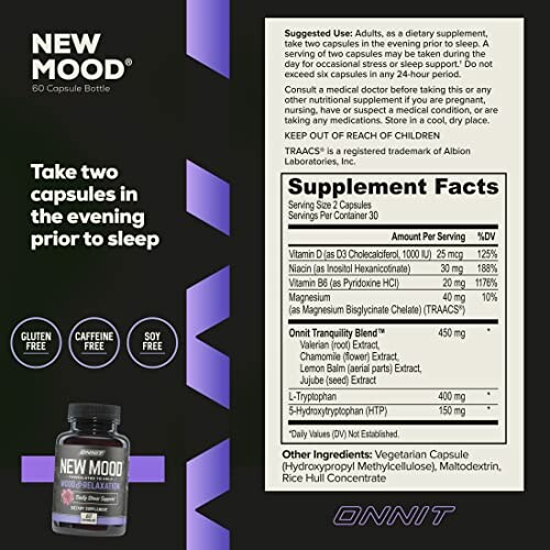 Onnit New Mood supplement facts and usage instructions.