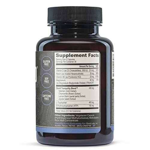 Supplement bottle showing nutrition facts and ingredients.