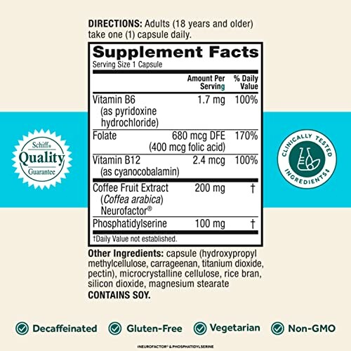 Vitamin supplement facts label with ingredients and nutrition information.